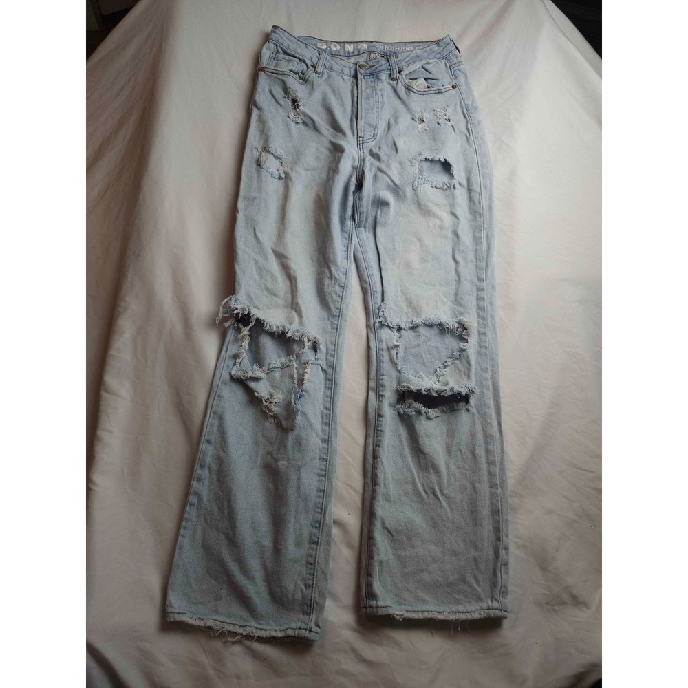 SONG 90s Boyfriend Jeanss Womens 7/28 Blue Distressed Denim Grunge Streetwear